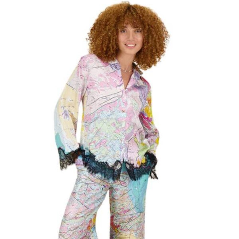 ME369 Mila Lace Blouse – Aerial Photograph Print | Matching Set | NWT | SIZE S